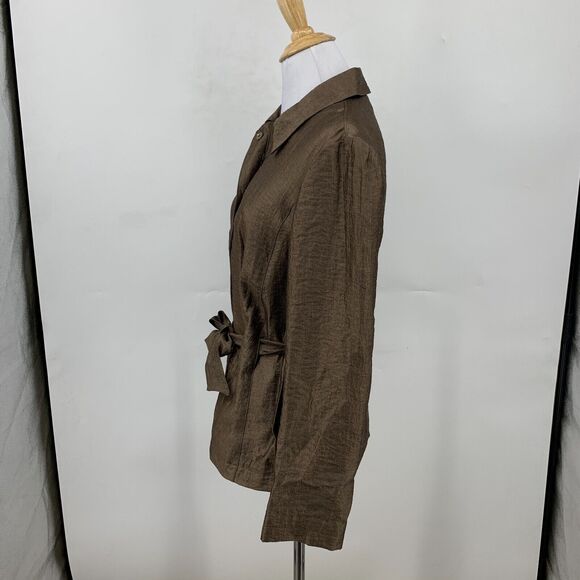J.Jill Jacket Womens 6 Metallic Bronze Waist Tie Full Zip Snap Buttons Lined - Picture 7 of 16